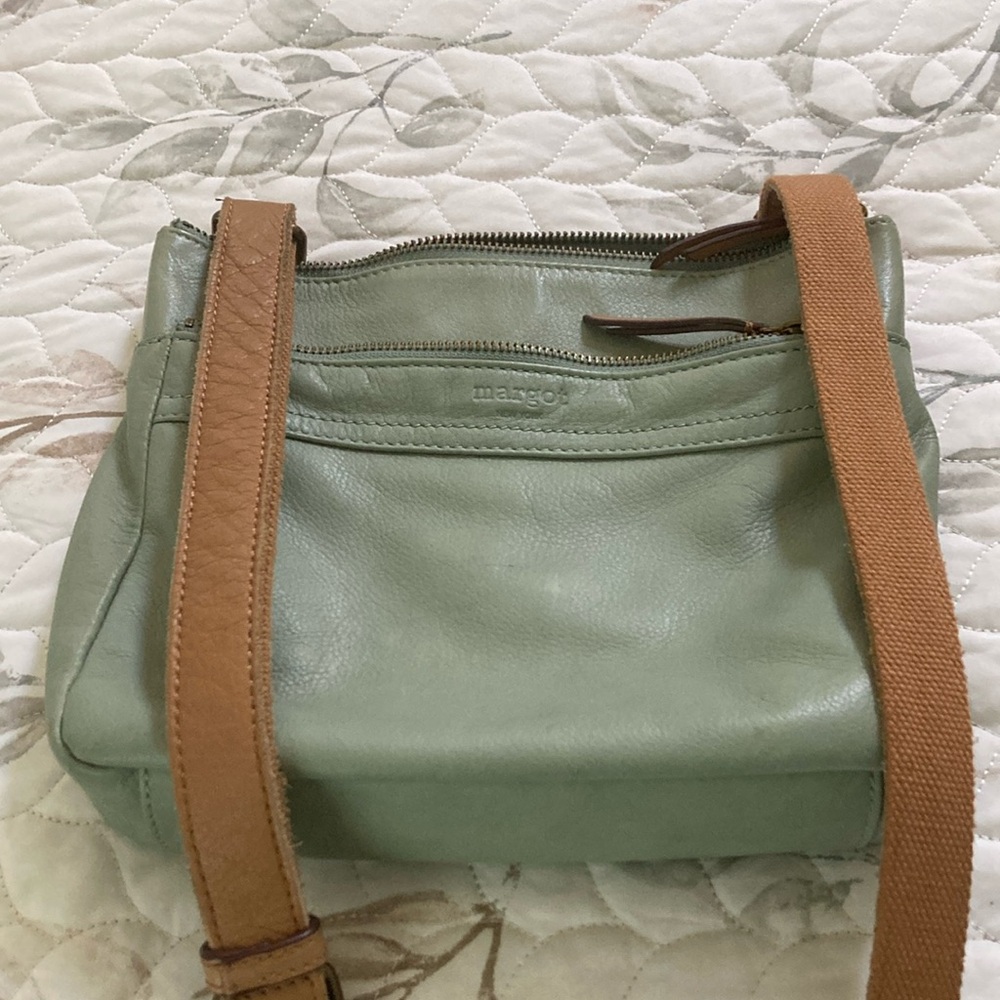 Sage green leather shoulder bag